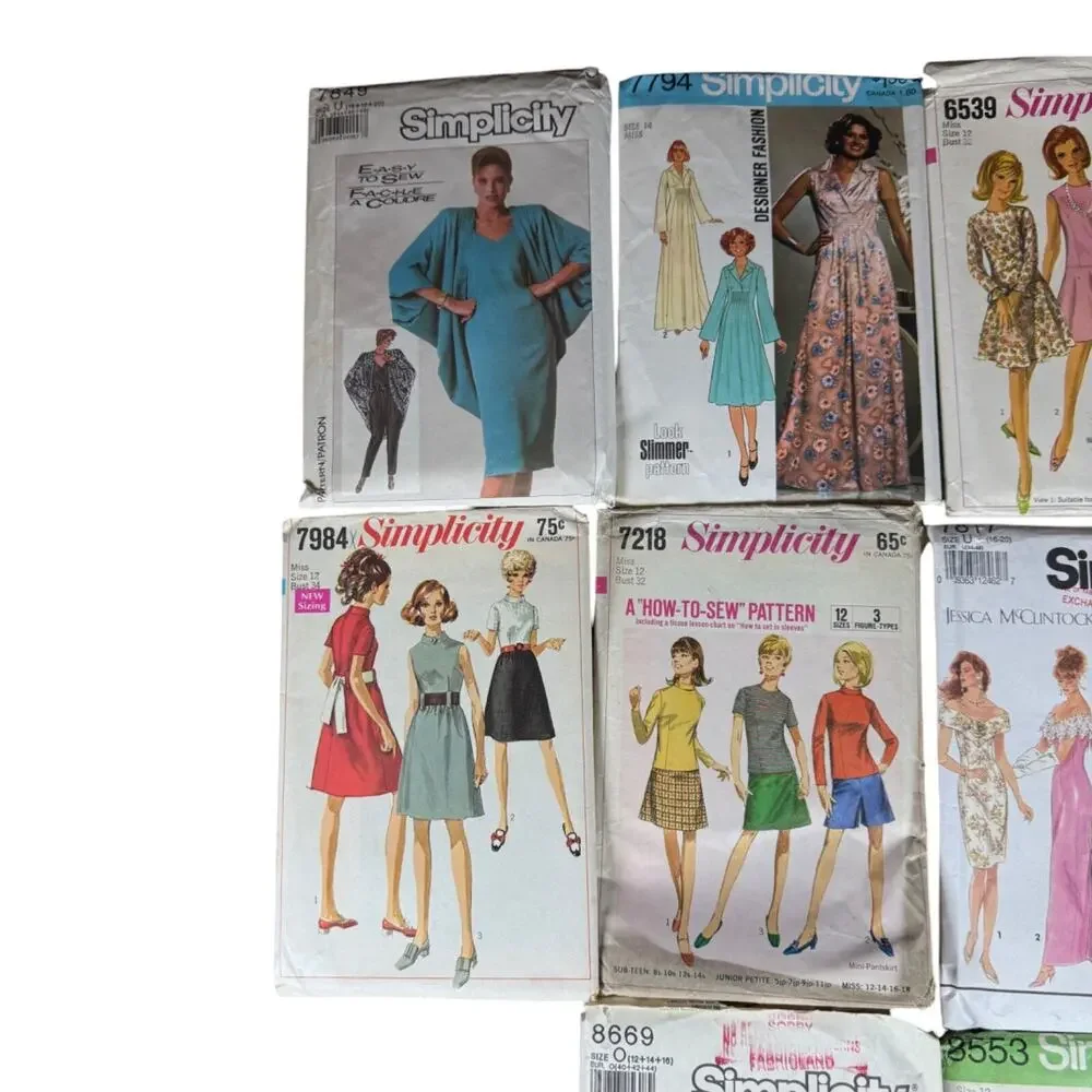 Lot of 10 Simplicity Women's Evening Sewing Patterns 1970s-80s Vintage